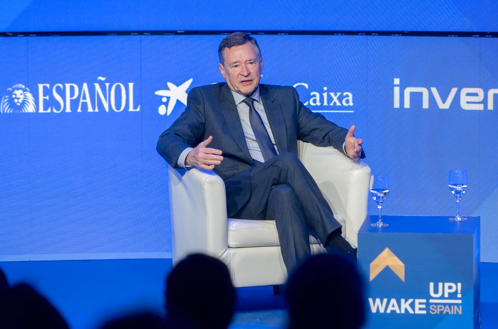 Ángel Simón, presidente de Indra, durante una presentación