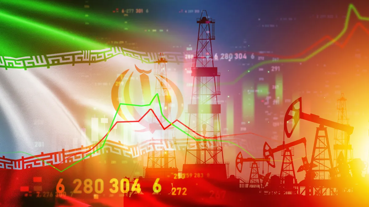 Barriles de petróleo y gráfico de precios en alza
