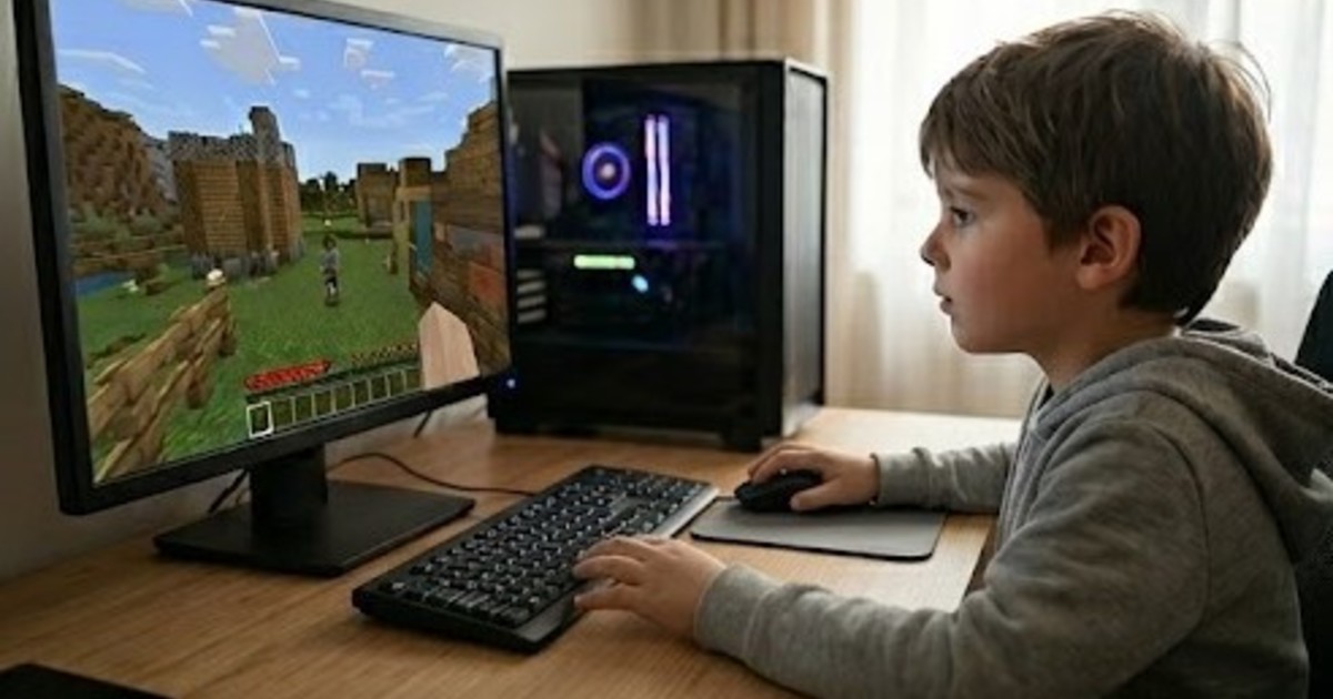 Niño jugando Minecraft en una computadora