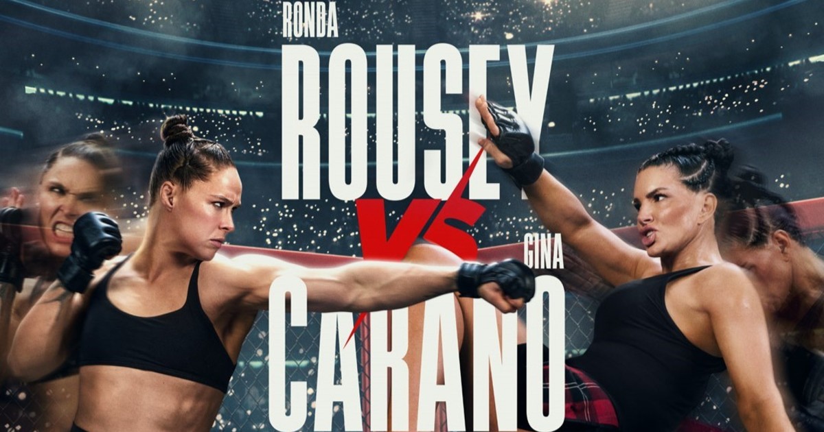 Ronda Rousey y Gina Carano posando para la promoción del combate