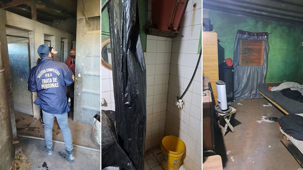 Viviendas precarias de madera y chapa en un predio rural de Los Hornos