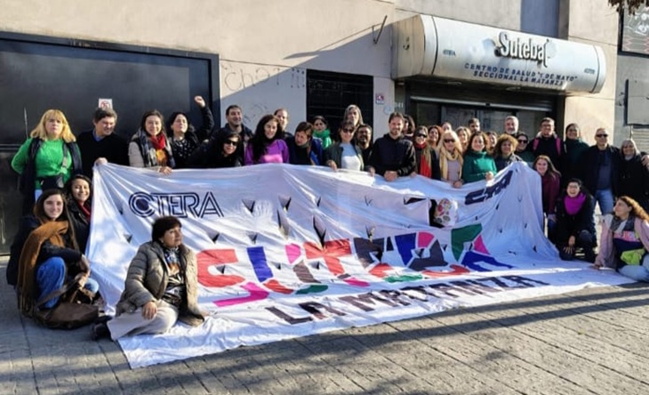 Romina Del Plá durante el acto de asunción en el SUTEBA La Matanza