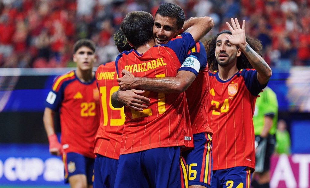 Jugadores de España celebrando un gol en el Mundial 2026