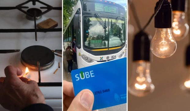 Personas en un colectivo urbano con cartel de tarifa actualizada