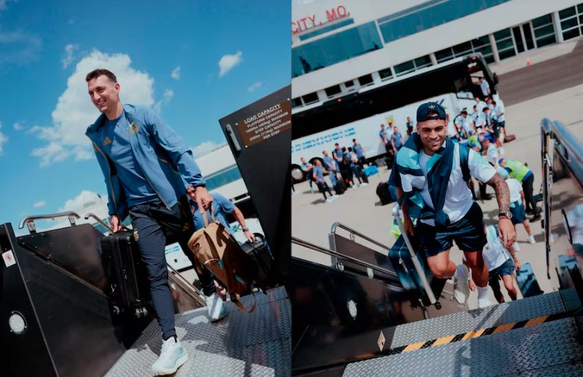 Jugadores de la Selección Argentina entrenando en un campo de fútbol en Fort Lauderdale