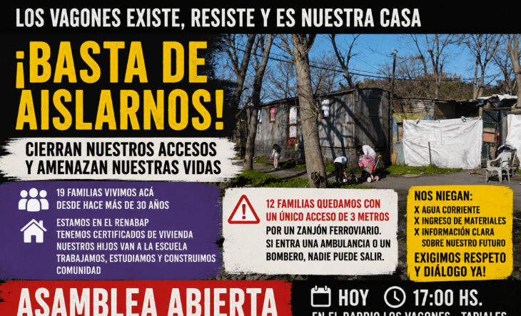 Bloques de cemento bloqueando el acceso a un barrio en Tapiales