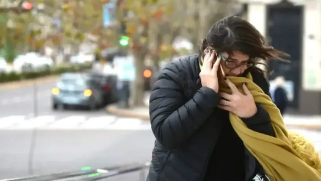 Personas abrigadas caminan en una calle con árboles sin hojas en un día nublado de invierno