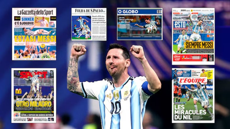 Lionel Messi celebrando un gol con la camiseta de Argentina