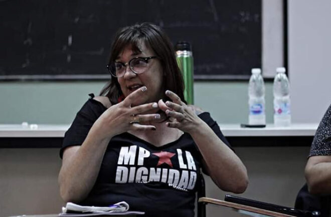 Dirigentes de la UTEP durante una movilización en el Conurbano