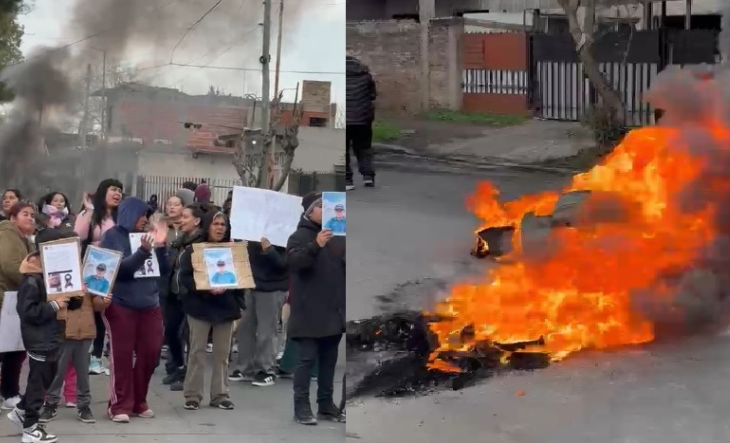 Vecinos concentrados en la calle con carteles pidiendo justicia