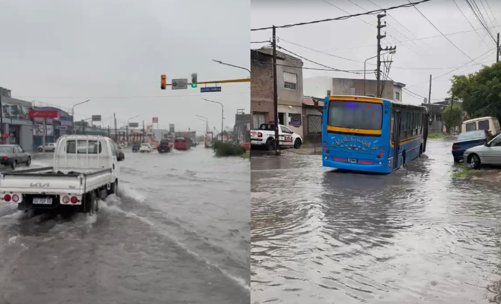 Calle anegada en La Matanza durante la tormenta