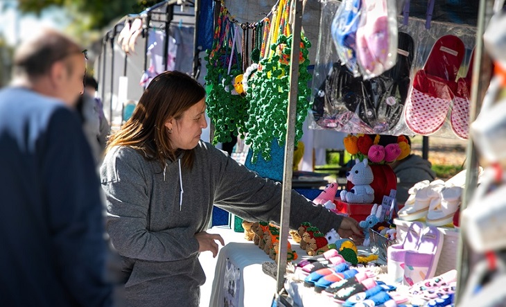 Puestos de la Feria de Emprendedores en una plaza de La Matanza