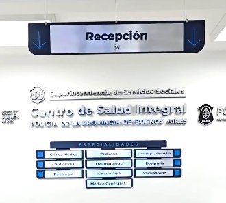 Fachada de la nueva clínica de la Superintendencia de Servicios Sociales en San Justo
