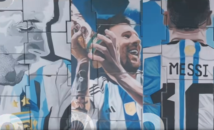 Mural de Lionel Messi en una pared de Virrey del Pino, La Matanza