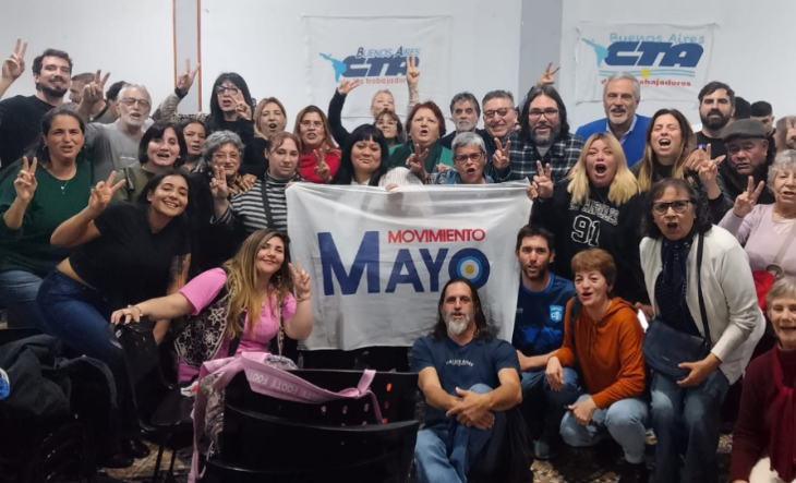 Dirigentes sindicales de la CTA de los Trabajadores en un acto en La Matanza